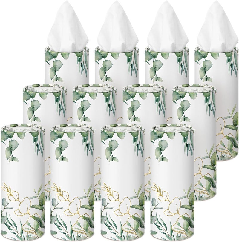 Fourluoo 12 Pack Car Tissue Cylinder Holder Bulk with 3 Ply Facial Tissues, Round Napkin Holders for Car Cup Holder Cylinder Travel Paper Tubes Bulk Round Napkin Boxes Packs(Eucalyptus) - Image 1